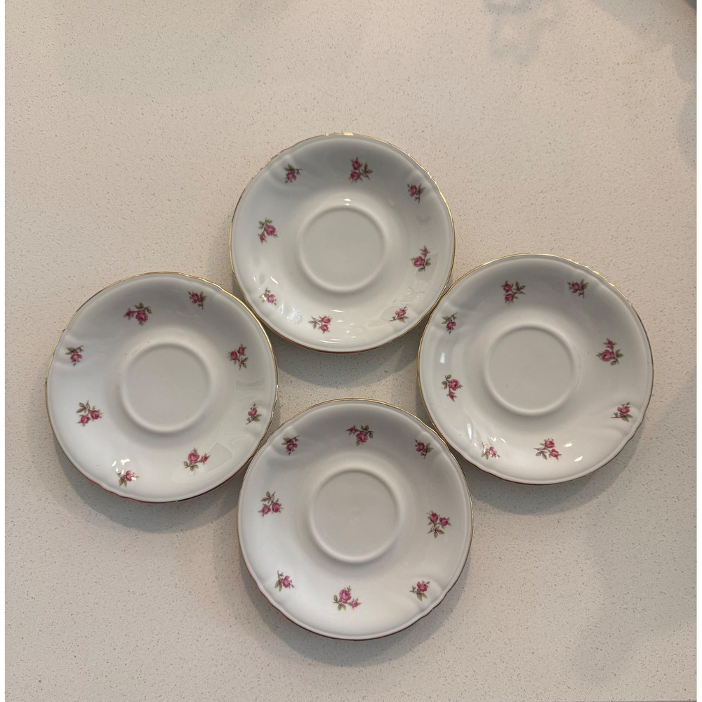 Winterling Bavaria Germany Pink Rose Gold Trim Porcelain Saucers Set of 4 83